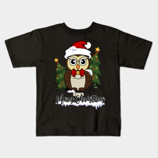 Cute Owl Santa Hat Christmas Tree Xmas Gift Kids T-Shirt